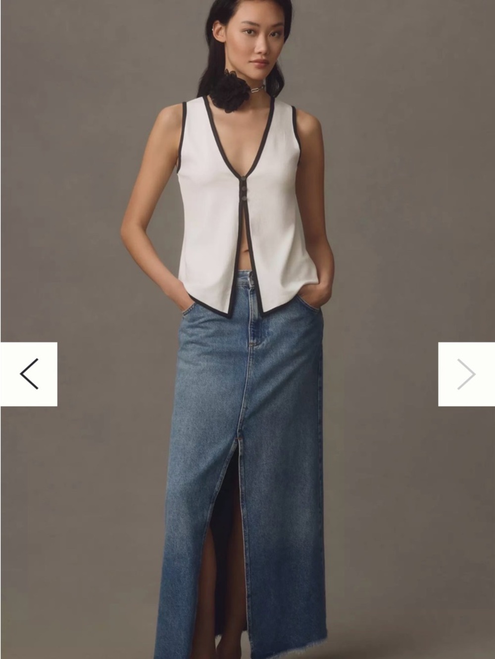 NWT Maeve Colorblock Vest Sleeveless V-Neck Ivory Shell with Black Trim Sz XL - Picture 2 of 14